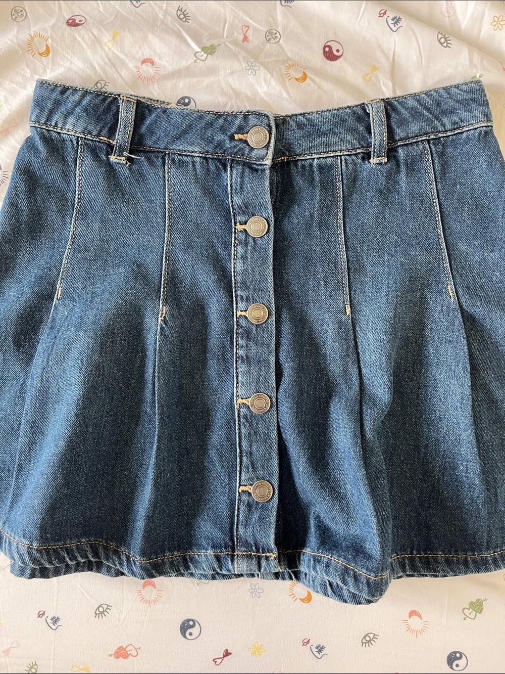 United Colors Of Benetton Blue Denim Skirt with‎ Green Logo Tab